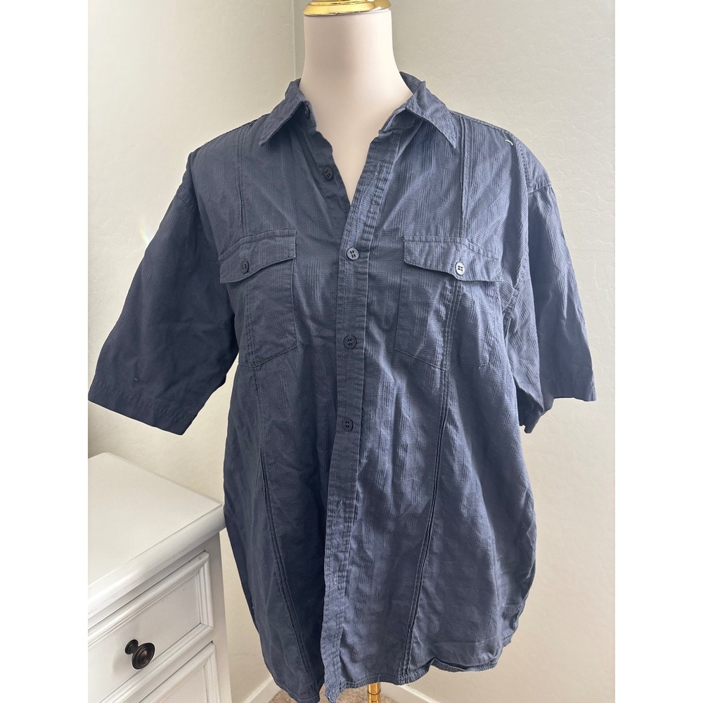 Method Mens Large Navy‎ Blue Textured Cotton Short Sleeve Button Down Shirt